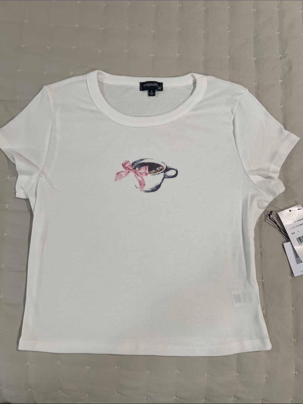 Originals White Short Sleeve Tee with Teacup Graphic
